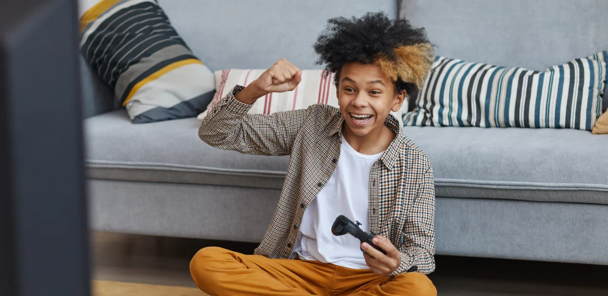 happyboy playing videogames